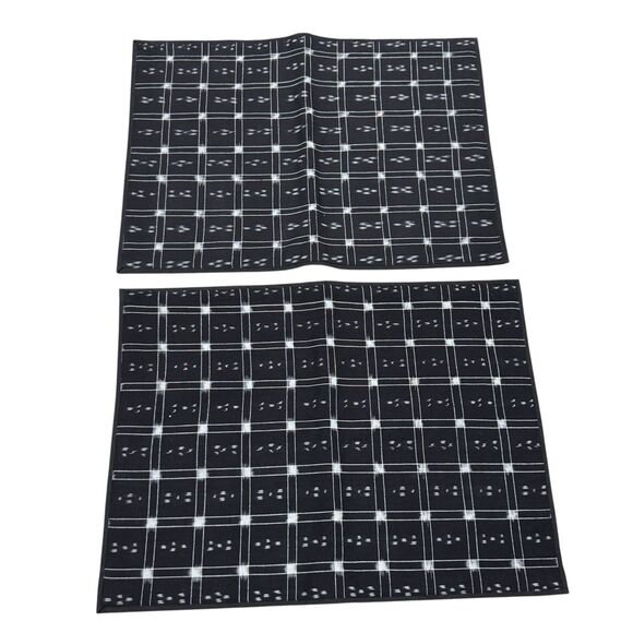 Crate & Barrel Placemats Black Cotton Checkered Pique Woven Rectangle X4 NEW - Picture 4 of 9